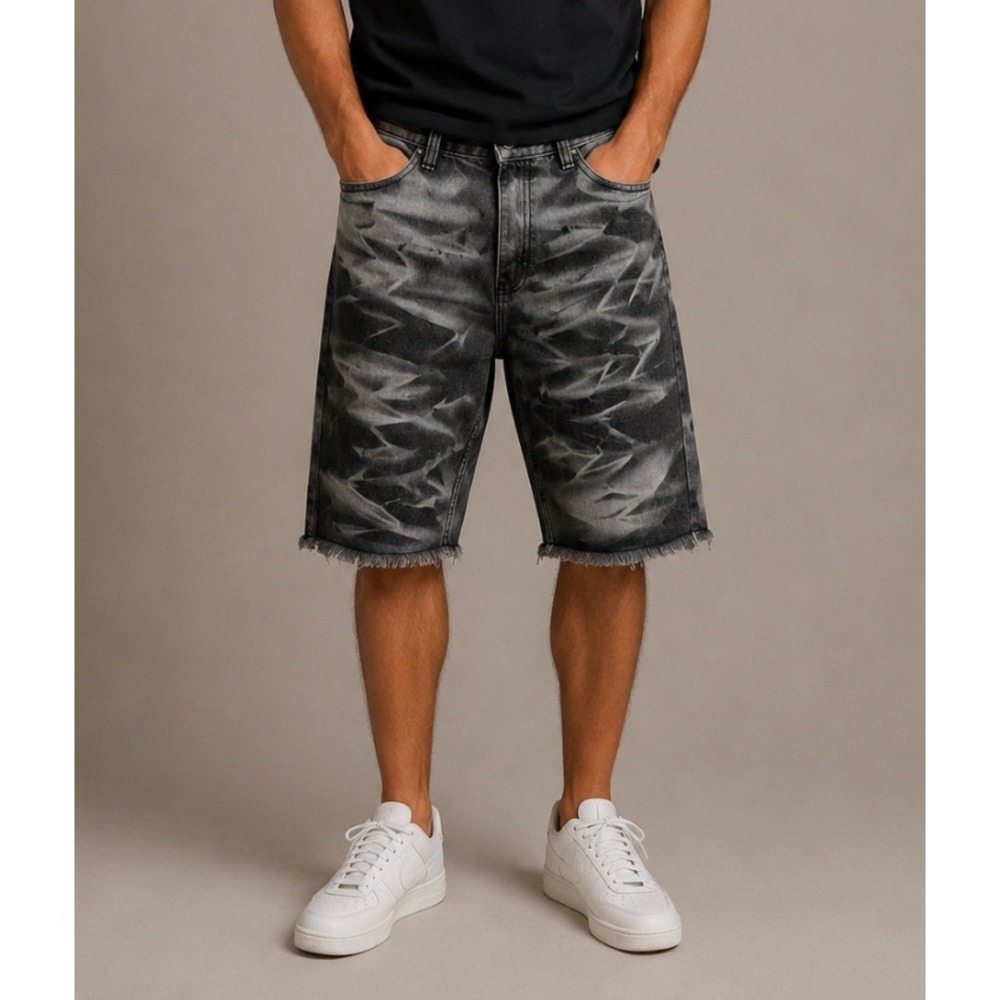 Evolution‎ In Design Jorts Grey Black Acid Wash Denim Shorts Raw Hem Size Men 34